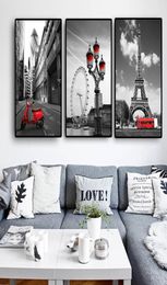 Modern BlackWhiteRed Canvas Art Print Painting Eiffel Tower London HD Picture Print on Canvas Home Decor Wall Poster 3pcsset8662247