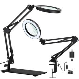 5X & with Light Stand, KIRKAS 2-in-1 Stepless Dimmable and 3 Color Modes LED Magnifying Desk Lamp, 10X Ultra-high Magnification Glass Lens for Precision