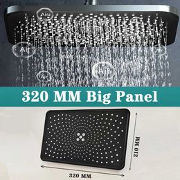 Bathroom Shower Heads 10/12 Inch Large Flow Ceiling Mounted Shower Head Black 255/300 MM High Pressure Spray Nozzle Square Rainfall Bathroom Shower Y240319