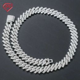in Stock 10mm Moissanite Cuban Link Chain S925 Silver Two Rows 18in 20in 22in Hip Hop Men Necklace Cuban Chain Moissanite