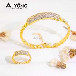 Bangle Arabic Gold Zirconia Bracelet Set Copper Rings Gold 21k Italian Cuff Bracelets Elegant Woman Luxury Parties Jewellery Gifts 240319
