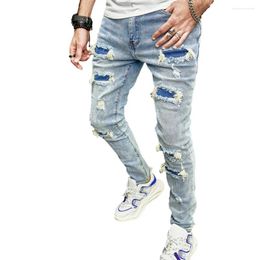Men's Jeans Men Street Style Fashion Holes Patch Biker Skinny Pants Male Motorcycle Ripped Solid Slim Denim Trousers For