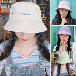 Berets Spring Summer Cotton Bucket Hat Women Small Flower Embroidery Fisherman Casual Travel Girls Solid Colour Basin Cap