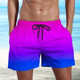 Men's Shorts Wide Leg With Pockets Quick-dry Beach Elastic Drawstring Waist Gradient Colour For Fitness