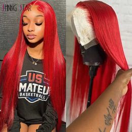 Synthetic Wigs 34 Inch Hot Red Bone Straight Wigs For Women Human Hair 13X6 13X4 Lace Frontal Wig Burgundy 99J Colour Lace Front Human Hair Wig 240329