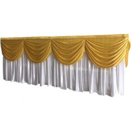 Wedding Decoration Table Skirt Ice Silk With Drop Curtain Birthday Party Festival Holiday Celebration Banquet el Double Layer 240315