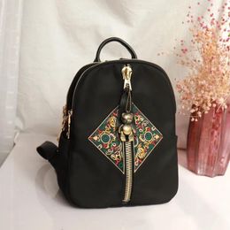 School Bags Vintage Style Triple Sandwich Oxford Spinning Shoulder Bag Multi Compartments Fabric Backpack Embroidery Women's Cloth