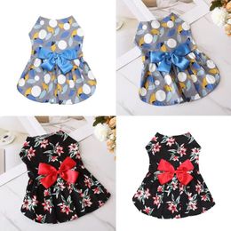 Dog Apparel Floral Skirt Hawaii Beach Dress For Small Dogs Bowknot Yorkies Chihuahua Clothes Summer Puppy Outfits