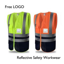 Tanks High visibility vests reflective safety tops for women men unisex construction worker builder two tone yellow black orange black