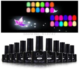 WholeNew Colours Fluorescent Luminous Neon Glow In the Dark Varnish Nail Soak off Gel Polish 10ml 6pcslot shipp2091099