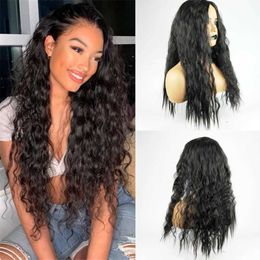 Synthetic Wigs 68cm Long Black Curly Wavy Wig for Women Middle Part Synthetic Wig African Wave Full Head Cover Headgear Hair 240329