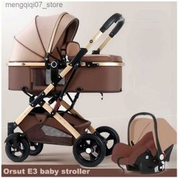 Strollers# 3 in 1 Baby Stroller Collapsible Shock-absorbing Baby Carriage Two-way Newborn Stroller Four-wheel High Landscape Trolley L240319