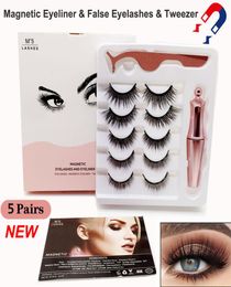 5 Pairs Magnetic False Eyelashes Liquid Eyeliner Tweezer Kit Upgraded 3D magnet False eyelashes makeup set Natural reusable No G4835890