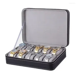 Watch Boxes Portable Box PU Leather Casket With Zipper 10 Grids Multi-Functional Bracelet Display Case