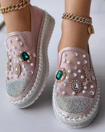 Shoes Women Fashion Shoes Casual Flat Daliy Wear Sneakers Pearls Rhinestone Decor Muffin Loafers