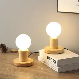 Table Lamps Led Lamp Small Wooden Base Nordic Simple Modern Bedside Wall Button Switch Including Bulb Removable Lampe Chevet A