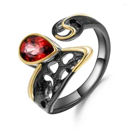 Cluster Rings Women Natural Gold Plated Gemstone Red Garnet 925 Sterling Silver Ring