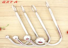 long 225cm Sexy Slave Top Quality Stainless Steel Anal Hook with Ball Hole Metal Anal Plug Butt Anal Sex Toys Adult Products Y1895973780