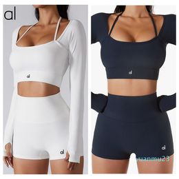 Al-124 Women Yoga Suits Sports Skirt+shorts Set Long Sleeve Skirt Shorts Quick Dry Sweatshirt Boxer-style Sets