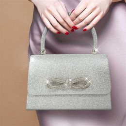 Hip Shoulder Bags Womens Designer Handbag Tote Bow Studded Diamond With Luxurious Chain Dinner Bag For Women Handbags 240311