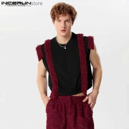 Men's Tank Tops Tops 2024 American Style Men Retro Plush Cropped Design Vests Casual Streetwear Male Hot Sale Sleeveless Tank Tops S-3XL L240319