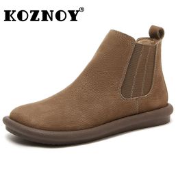 Boots Koznoy Booties for Women 2.5cm Cow Suede Genuine Leather Spring Chelsea Soft Soled Platform Wedge Flat Loafer Ankle Autumn Shoes