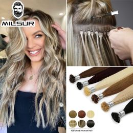 Extensions Flat Tip Human Hair Extension Straight Natural Hair Extension Nail Bond Capsule Remy Hair 1g/Strand 1226inches #1B/#613 Colour