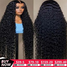 30 36Inch Deep Wave 13x6 13X4 Transparent Lace Frontal Wig Brazilian Loose Water Wavy Curly Human Hair Wig 4X4 Lace Closure Wig