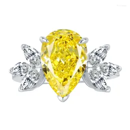 Cluster Rings 2024 S925 Silver 8 12 Radiant Yellow Diamond High Carbon Small And Beautiful Design