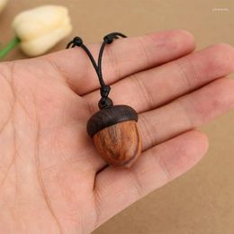 Pendant Necklaces Wooden Acorns Necklace Chokers With Wax Rope Men Women Ethnic Style Storage Pendants Jewellery Accessories Gifts