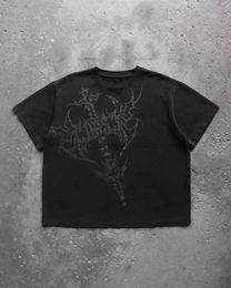 Men's T-Shirts American Main Street Fashion Brand T-shirt Gothic Print Loose Top Men Y2k Harajuku Fashion Retro oversize Women Short Sleeve 240327
