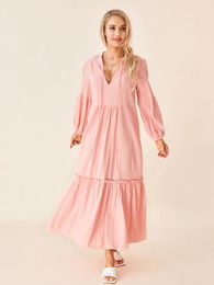 Casual Dresses Women S Loose Nightgown Sleepwear Long Sleeve V Neck Ruffle Hem Solid Color Bohemian Dress Sleep