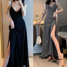 Casual Dresses Women Sleeveless Dress 3XL Solid Sexy V-neck Strap Side-lit Female Club Slim Chic Ankle Length Cosy