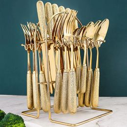 Highend Gold Process Stainless Steel Tableware Light Luxury Cutlery Set Kitchen Dining Bar Home Garden 240315