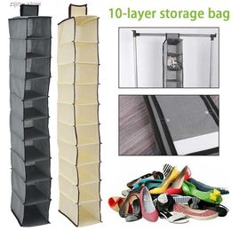 Storage Holders Racks 10 layer shoe box storage hanging bag foldable wardrobe Sundries Organiser Holder Room shoe box Slippers clothing storage bag Y240319