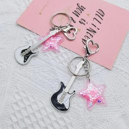 Keychains Aesthetic Y2k Guitar Love Heart Star Key Chain Men Women Sweet Cool Trendy Hanging Pendant Keychain Punk Accessories Gift