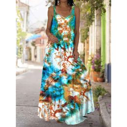 Designer Women's Fashion Casual Dress 2024 Summer New Tie Dyed 3D Printed Dress Bohemian Strap Shoulder Floor Dress maxi dresses for womens woman dresses J2W4