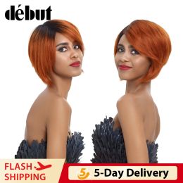 Wigs Debut Ombre Short Bob Wigs Cheap Human Hair Wigs For Black Women 99J Red Pixie Cut Brazilian Remy Straight Human Hair Extensions