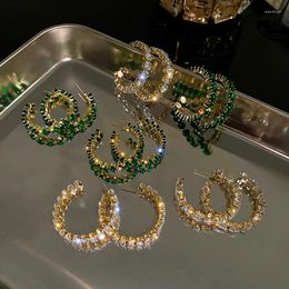 Hoop Earrings Luxury Zircon C-Shaped Fashion Green Rhinestone Earring Female Exaggerated Party Jewelry Accessories