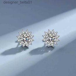 Stud 100% 925 Sterling Silver Earrings for Women Certified Moissanite D Colour Ear Studs Diamond Sunflower She Birtay Jewellery GiftC24319