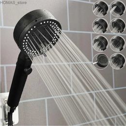 Bathroom Shower Heads Shower Head High Pressure Black 8 Modes Adjustable Pressurized Shower One-key Stop Water Massage Shower Bathroom Accessories Y240319