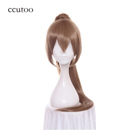 Wigs ccutoo Gintama Okita Sougo Sougo Blonde Long Straight Synthetic Hair Cosplay Wig+A Chip Ponytail