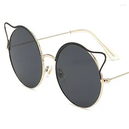 Sunglasses Women Cut Cat Ear Sun Glasses Anti-UV Spectacles Round Frame Eyeglasses Alloy Ornamental Simplity Goggle