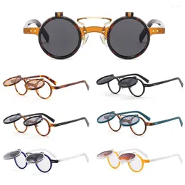 Sunglasses Retro Rivets Vintage Flip Lens Punk Eyeglasses Small Round Sun Glasses Steampunk Flip-Up