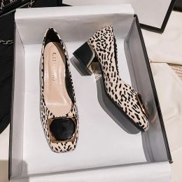 Pumps New Women High Heels Shoes New Fashion Leopard Print Chunky Heels Pumps OL Leather Casual Shoes