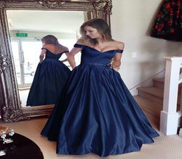 Elegant Navy Blue Ball Gowns Prom Dresses Off Shoulder Crystal Beaded Sash Satin Floor Length Dark Red Backless Evening Dresses DH7462614