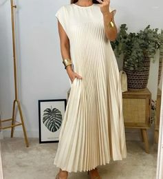 Casual Dresses Elegant Women Solid Round Neck Sleeveless A-Line Skirt 2024 Spring/summer Latest Pullover High Wait Long