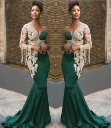 2020 NEw Black Girl Mermaid Evening Dress New Prom Dresses Long Sleeve Lace Applique Beaded paolo sebastian African Elegant Evenin3909939