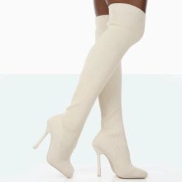 Boots Boots Woman Winter 2022 High Heels Thigh High Boots Overtheknee Long Sock White Pink Shoes Elegant Stripper Pole Dance