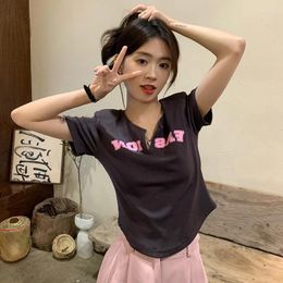 Women's T Shirts Women T-shirt Cute Fashion Letter Print Harajuku Graphic Ulzzang Slim Female V-neck Aesthetic Streetwear Top Tee